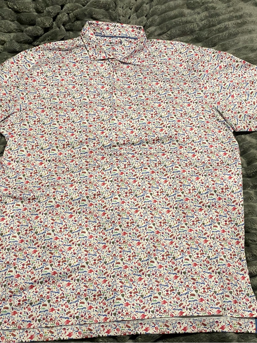 johnnie-O White Polo with Red and Blue Micro Print